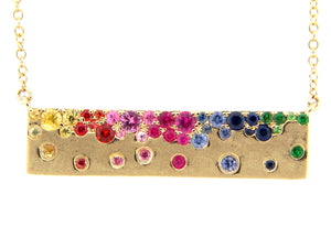 Dilamani Rainbow Sapphire & Tsavorite Flush set Bar Necklace